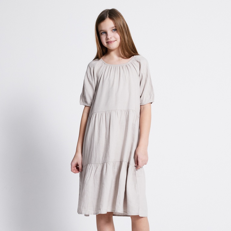 Linen blend frill dress "Sofia star 4" Beige